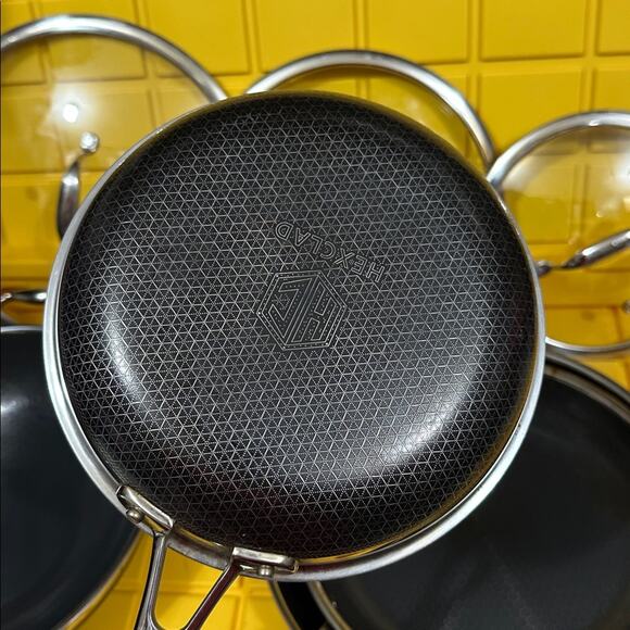 HEXCLAD 7-Piece Nonstick Stainless Steel Frying Pan Set 8 10 12- Lids Wok $600 - Picture 10 of 10